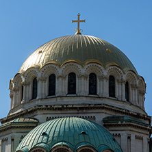 SOFIA, BULGARIA - APRIL 1, 2017: The golden domes of Cathedral Saint Alexander Nevski in Sofia, Bulgaria