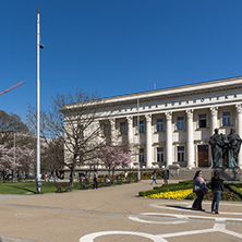 SOFIA, BULGARIA - APRIL 1, 2017: Spring view of National Library St. Cyril and St. Methodius in Sofia, Bulgaria