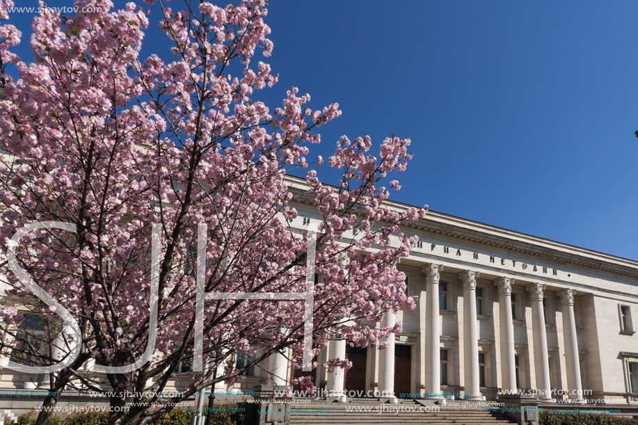 SOFIA, BULGARIA - APRIL 1, 2017: Spring view of National Library St. Cyril and St. Methodius in Sofia, Bulgaria