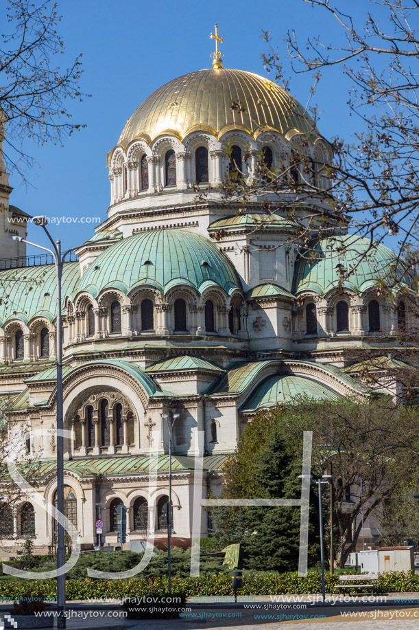 SOFIA, BULGARIA - APRIL 1, 2017: Amazing view of Cathedral Saint Alexander Nevski in Sofia, Bulgaria
