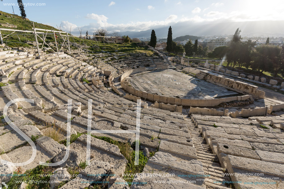Ruins of the Theatre of Dionysus in Acropolis of Athens, Attica, Greece