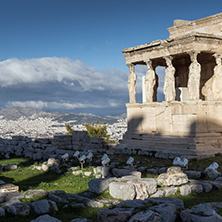 The Porch of the Caryatids in The Erechtheion an ancient Greek temple on the north side of the Acropolis of Athens, Attica, Greece