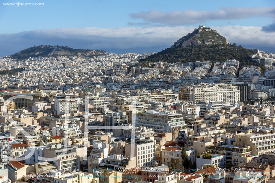 Amazing panorama from Acropolis to city of Athens, Attica, Greece