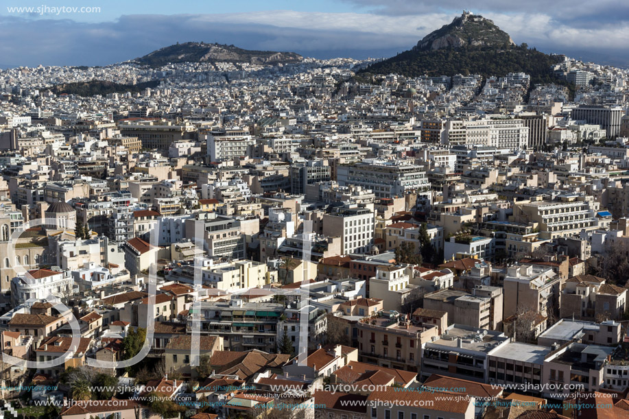 Amazing panorama from Acropolis to city of Athens, Attica, Greece