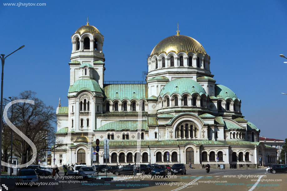 SOFIA, BULGARIA - APRIL 1, 2017: Amazing view of Cathedral Saint Alexander Nevski in Sofia, Bulgaria