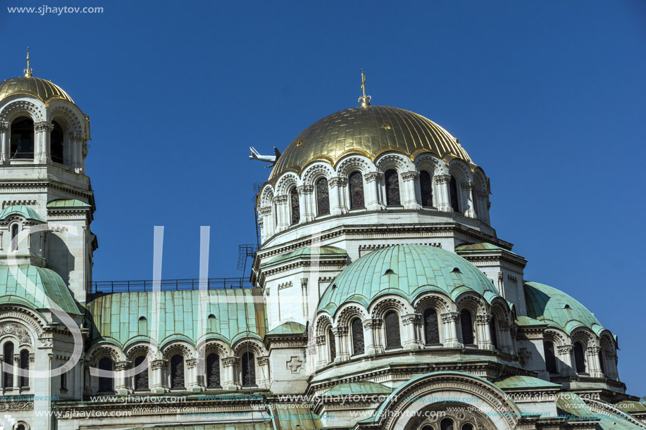 SOFIA, BULGARIA - APRIL 1, 2017: Amazing view of Cathedral Saint Alexander Nevski in Sofia, Bulgaria