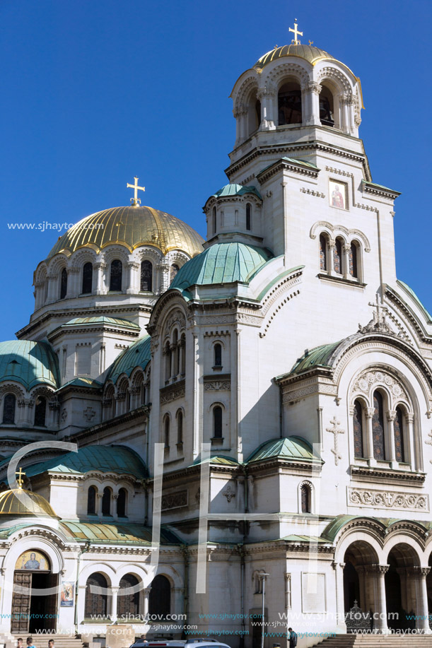 SOFIA, BULGARIA - APRIL 1, 2017: Amazing view of Cathedral Saint Alexander Nevski in Sofia, Bulgaria