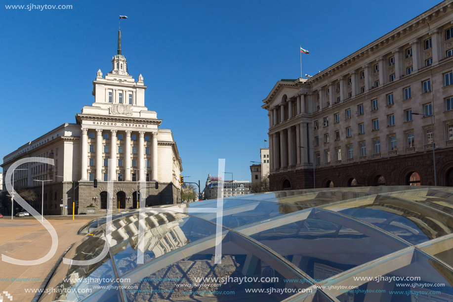 SOFIA, BULGARIA - APRIL 1, 2017: Buildings of Presidency and Former Communist Party House in Sofia, Bulgaria