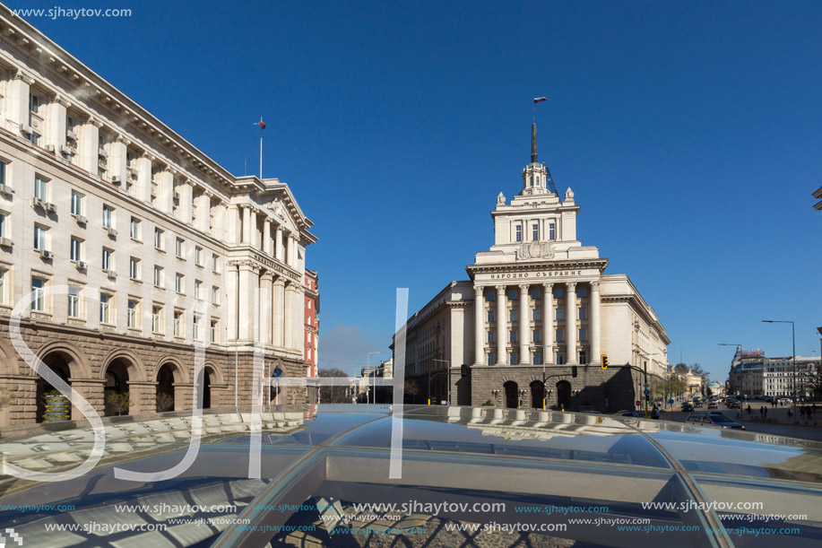SOFIA, BULGARIA - APRIL 1, 2017: Buildings of Council of Ministers and Former Communist Party House in Sofia, Bulgaria