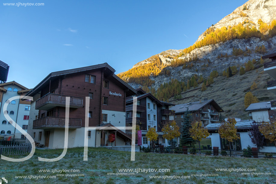 ZERMATT, SWITZERLAND - OCTOBER 27, 2015: Morning view of Zermatt Resort, Canton of Valais, Switzerland