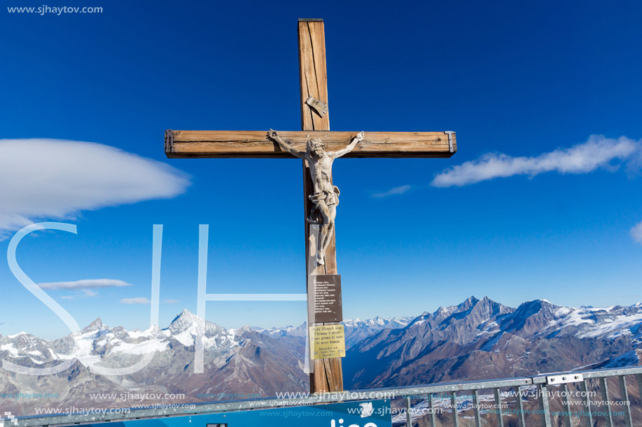 MATTERHORN GLACIER PARADISE, SWITZERLAND - OCTOBER 27, 2015: Crucifixion on Matterhorn Glacier Paradise near Matterhorn Peak, Alps, Switzerland