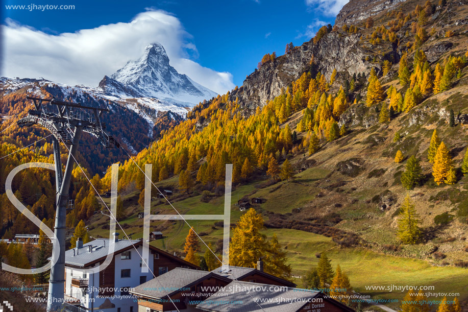 ZERMATT, SWITZERLAND - OCTOBER 27, 2015: Amazing view of Matterhorn from Zermatt, Switzerland