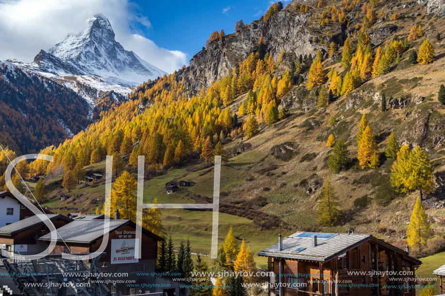 ZERMATT, SWITZERLAND - OCTOBER 27, 2015: Amazing view of Matterhorn from Zermatt, Switzerland