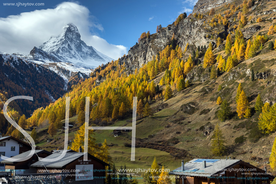 ZERMATT, SWITZERLAND - OCTOBER 27, 2015: Amazing view of Matterhorn from Zermatt, Switzerland