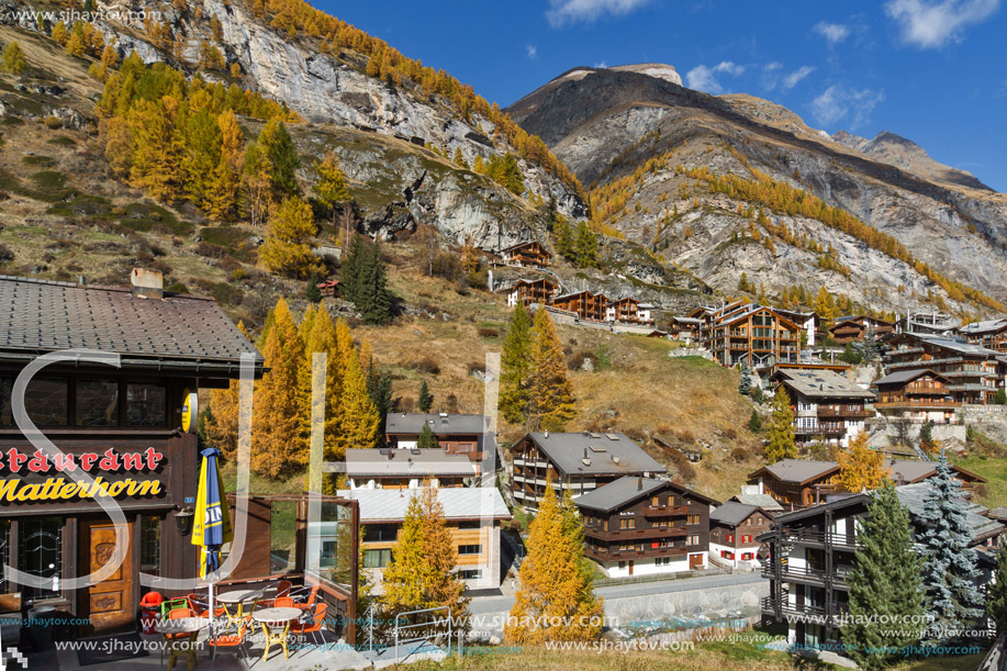 ZERMATT, SWITZERLAND - OCTOBER 27, 2015: Amazing view of Zermatt Resort, Canton of Valais, Switzerland