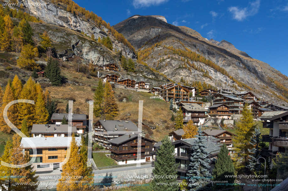 ZERMATT, SWITZERLAND - OCTOBER 27, 2015: Amazing view of Zermatt Resort, Canton of Valais, Switzerland