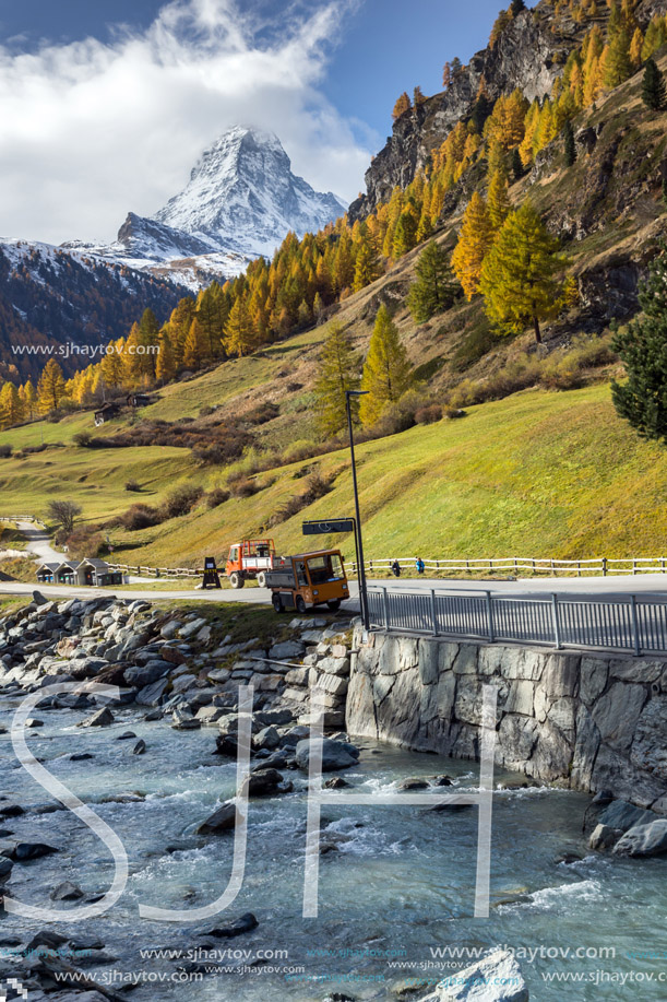 ZERMATT, SWITZERLAND - OCTOBER 27, 2015: Amazing view of Zermatt Resort, Canton of Valais, Switzerland