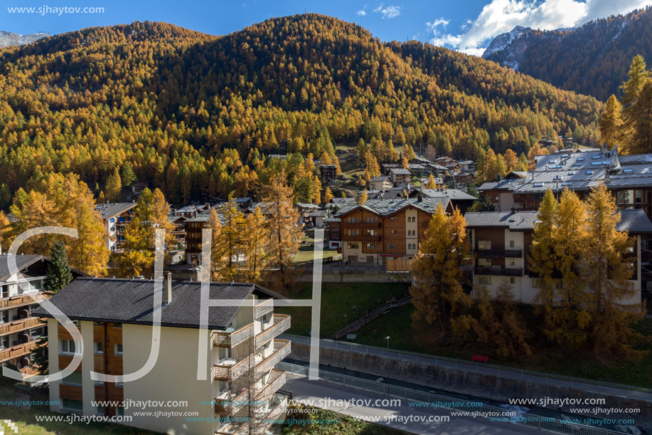ZERMATT, SWITZERLAND - OCTOBER 27, 2015: Amazing view of Zermatt Resort, Canton of Valais, Switzerland