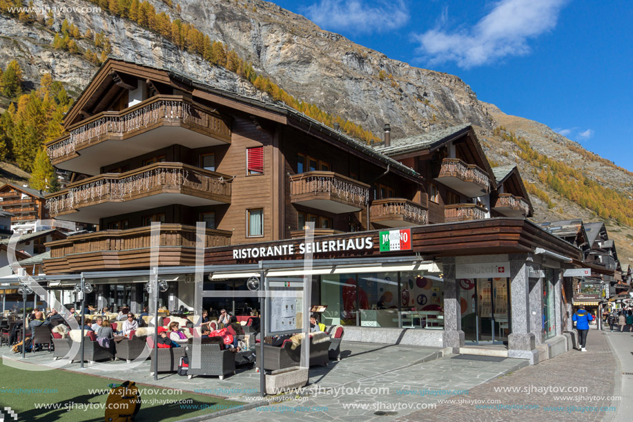 ZERMATT, SWITZERLAND - OCTOBER 27, 2015: Amazing view of Zermatt Resort, Canton of Valais, Switzerland