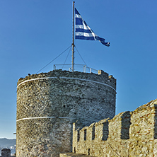 Tower of the Byzantine castle in Kavala, East Macedonia and Thrace, Greece