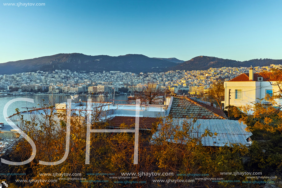Panoramic view to city of Kavala, East Macedonia and Thrace, Greece