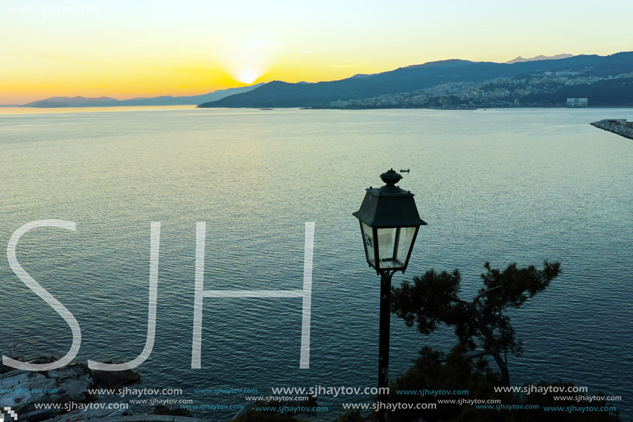 Sunset view to city of Kavala, East Macedonia and Thrace, Greece