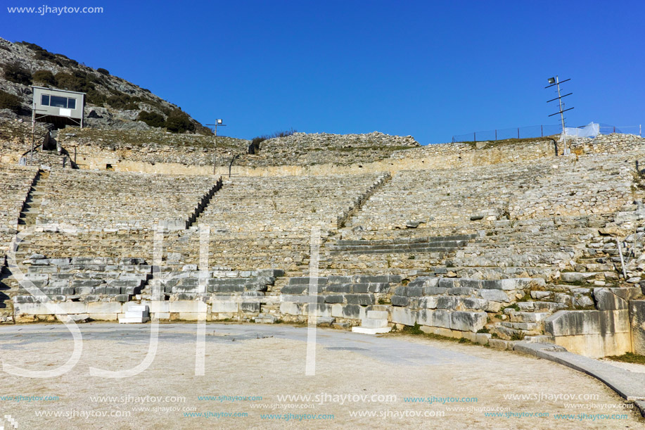 Ruins of Ancient Theater in the archeological area of Philippi, Eastern Macedonia and Thrace, Greece