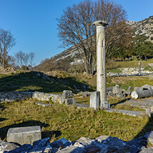 Ancient columns in the archeological area of Philippi, Eastern Macedonia and Thrace, Greece