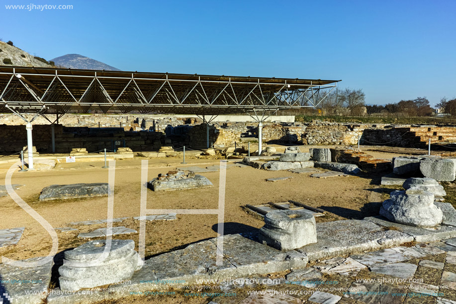 Ruins of octagon church in the archeological area of ancient Philippi, Eastern Macedonia and Thrace, Greece