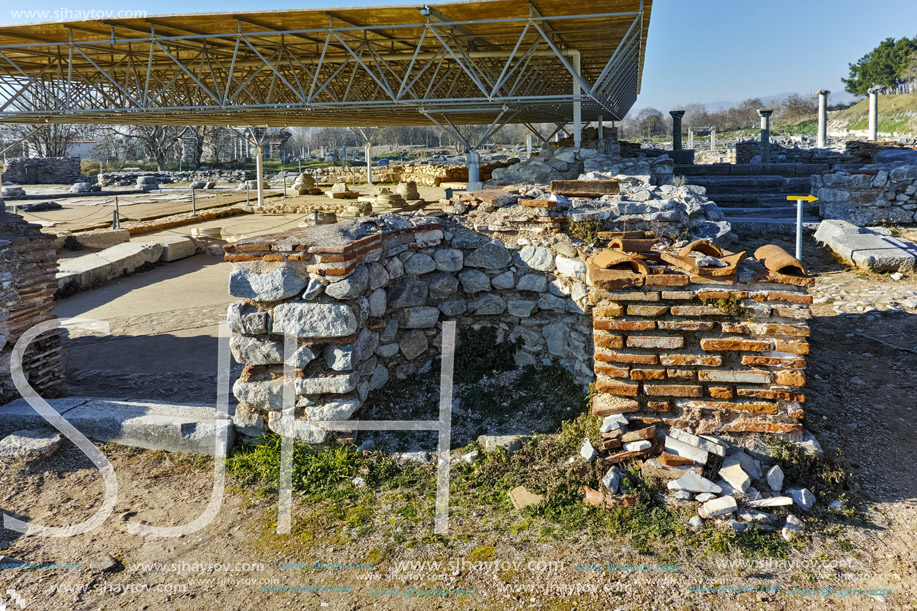 Ruins of octagon church in the archeological area of ancient Philippi, Eastern Macedonia and Thrace, Greece