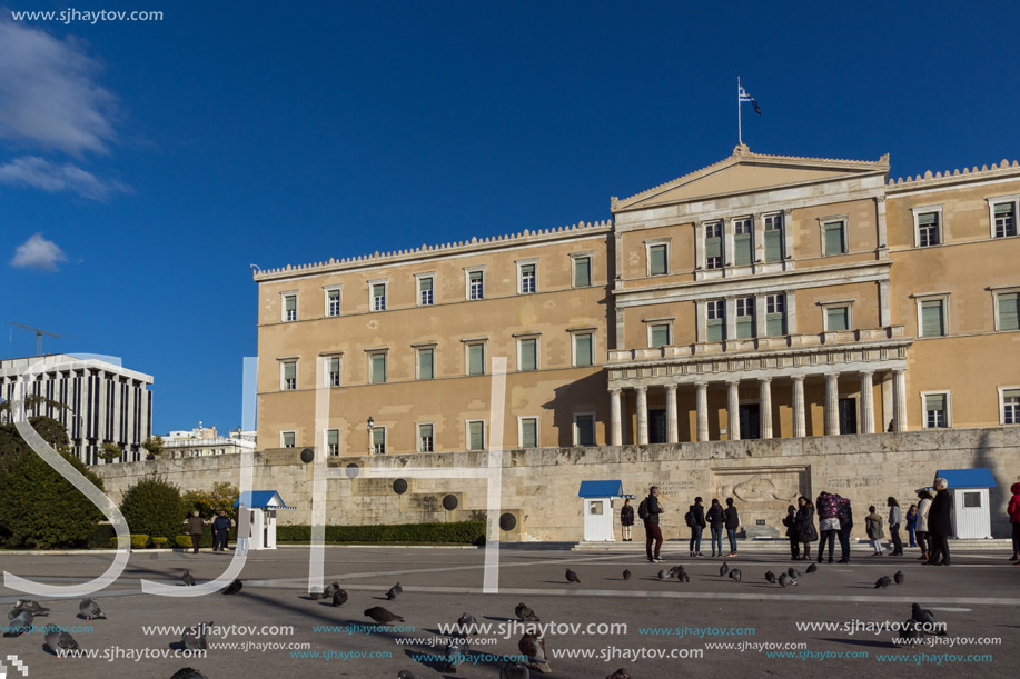 ATHENS, GREECE - JANUARY 19 2017: The Greek parliament in Athens, Attica, Greece
