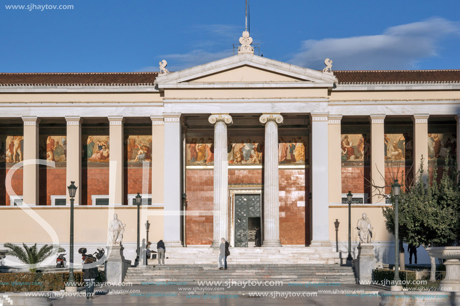 ATHENS, GREECE - JANUARY 19 2017:  Amazing view of University of Athens, Attica, Greece