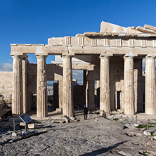 ATHENS, GREECE - JANUARY 20 2017:  Monumental gateway Propylaea in the Acropolis of Athens, Attica, Greece