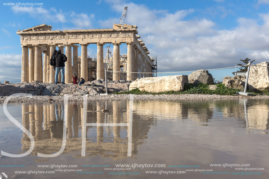 ATHENS, GREECE - JANUARY 20 2017:  Amazing view of The Parthenon in the Acropolis of Athens, Attica, Greece