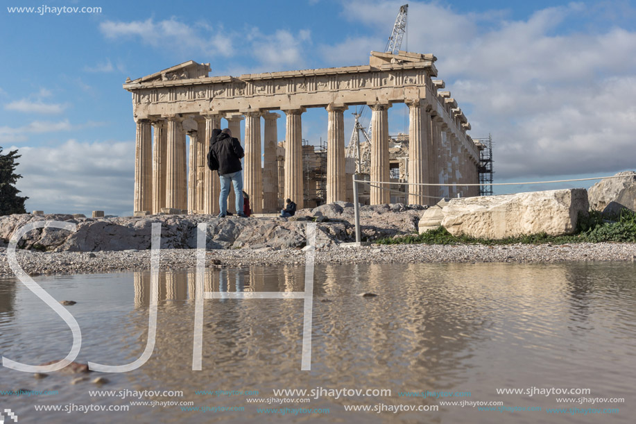 ATHENS, GREECE - JANUARY 20 2017:  Amazing view of The Parthenon in the Acropolis of Athens, Attica, Greece