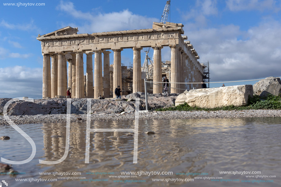 ATHENS, GREECE - JANUARY 20 2017:  Amazing view of The Parthenon in the Acropolis of Athens, Attica, Greece