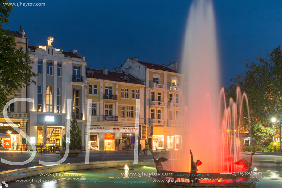 PLOVDIV, BULGARIA - APRIL 29 2017:  Night photo of Walking street in city of Plovdiv, Bulgaria