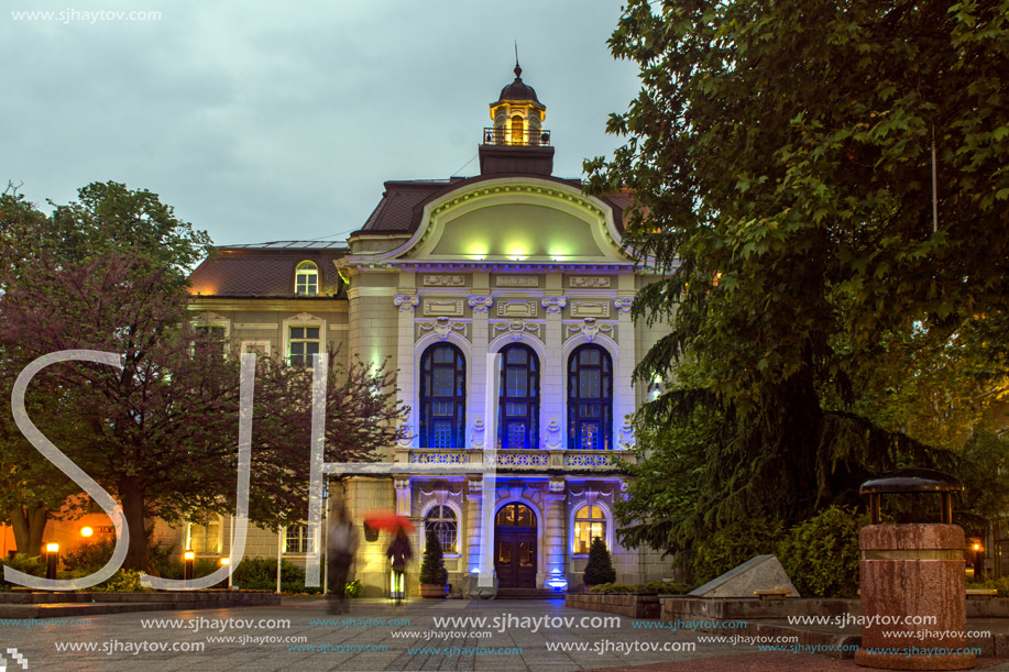 PLOVDIV, BULGARIA - DECEMBER 30 2016: Night photo of City Hall in Plovdiv, Bulgaria