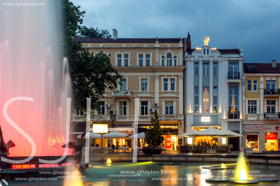 PLOVDIV, BULGARIA - APRIL 30 2017:  Night photo of Walking street in city of Plovdiv, Bulgaria