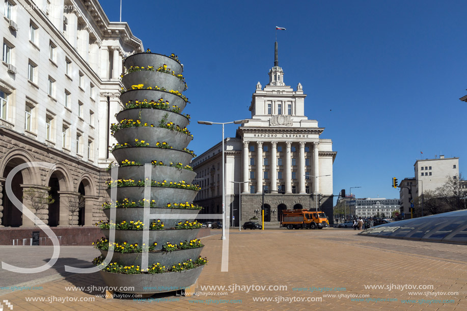 SOFIA, BULGARIA - APRIL 1, 2017: Buildings of Council of Ministers and Former Communist Party House in Sofia, Bulgaria