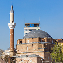 SOFIA, BULGARIA - APRIL 1, 2017: Banya Bashi Mosque and ruins of ancient Serdica in Sofia, Bulgaria