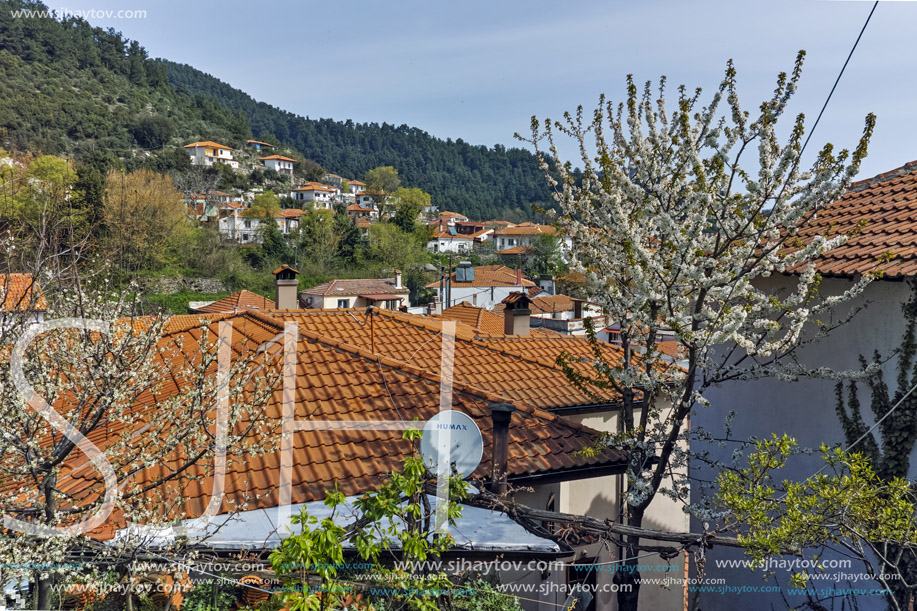 Window of Old houses in village of Panagia, Thassos island,  East Macedonia and Thrace, Greece