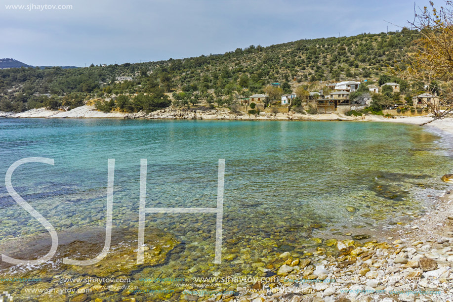 Panoramic view to village and beach of Aliki, Thassos island,  East Macedonia and Thrace, Greece