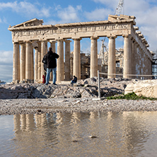 ATHENS, GREECE - JANUARY 20 2017:  Amazing panorama of The Parthenon in the Acropolis of Athens, Attica, Greece