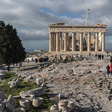 ATHENS, GREECE - JANUARY 20 2017:  Amazing panorama of The Parthenon in the Acropolis of Athens, Attica, Greece