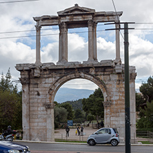ATHENS, GREECE - JANUARY 20 2017:  Amazing view of Arch of Hadrian in Athens, Attica, Greece