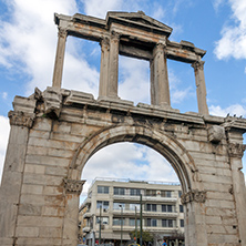 ATHENS, GREECE - JANUARY 20 2017:  Amazing view of Arch of Hadrian in Athens, Attica, Greece