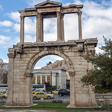 ATHENS, GREECE - JANUARY 20 2017:  Amazing view of Arch of Hadrian in Athens, Attica, Greece
