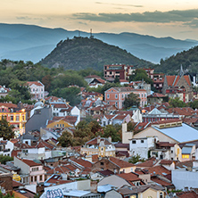 PLOVDIV, BULGARIA - SEPTEMBER 2 2016:  Sunset view of city of Plovdiv from Nebet tepe hill, Bulgaria