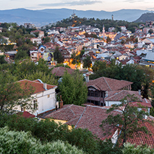 PLOVDIV, BULGARIA - SEPTEMBER 2 2016:  Sunset view of city of Plovdiv from Nebet tepe hill, Bulgaria